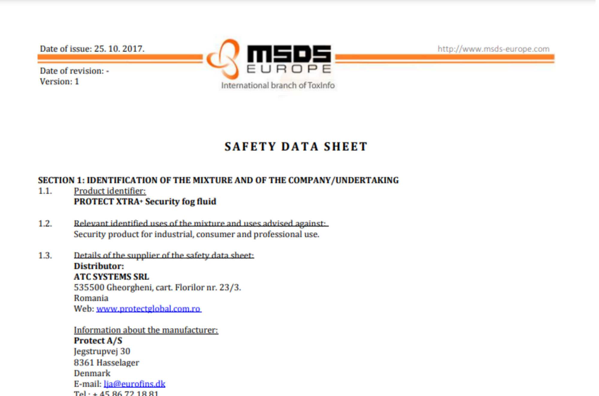 fog safety datasheet